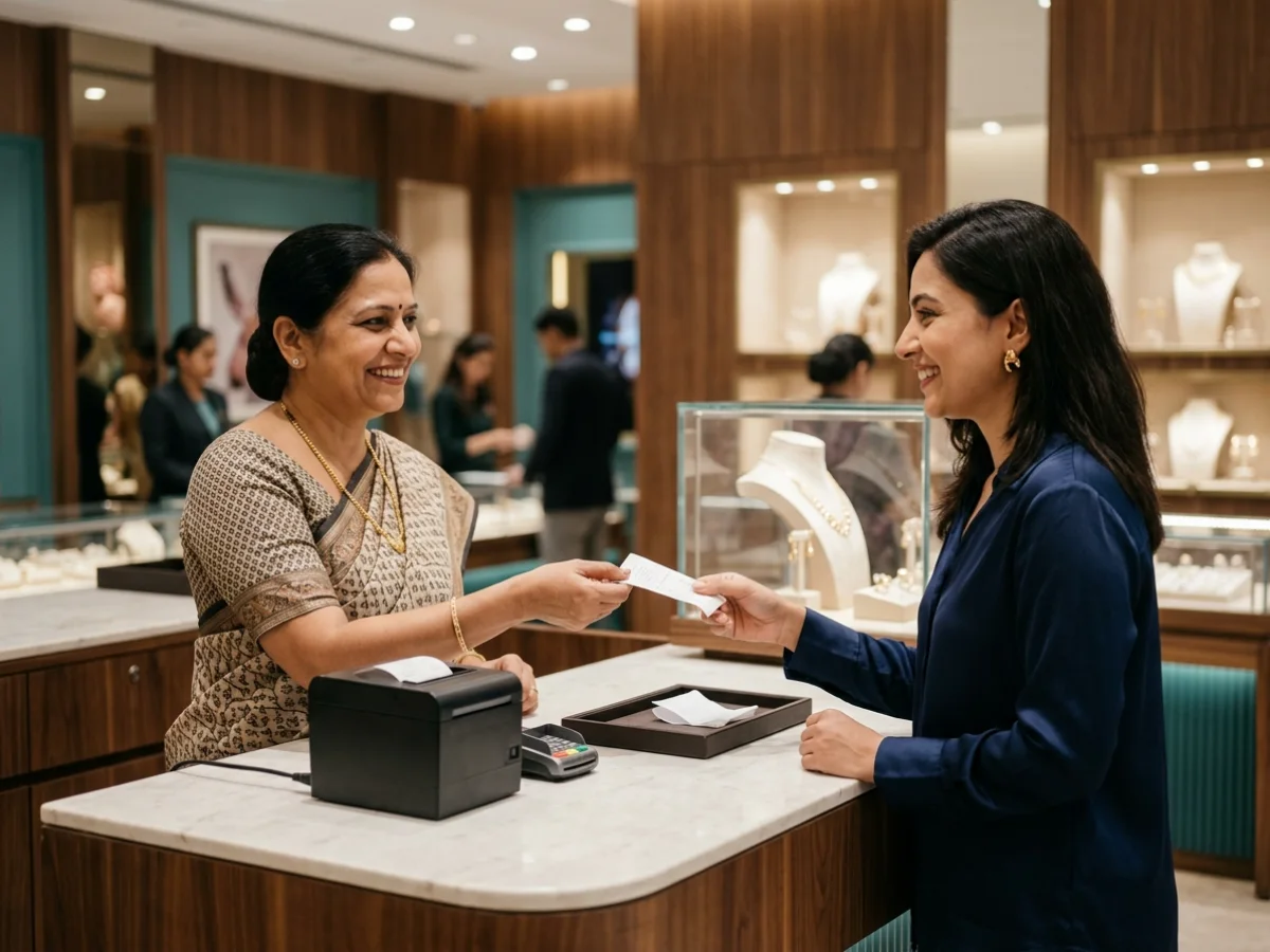 Printed bill handed to a customer at a jewellery counter