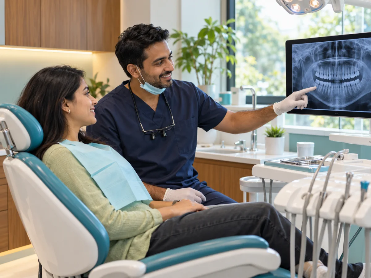 Doctor with a patient in a bright, modern clinic, representing Dentists & Dental Clinics in Hyderabad
