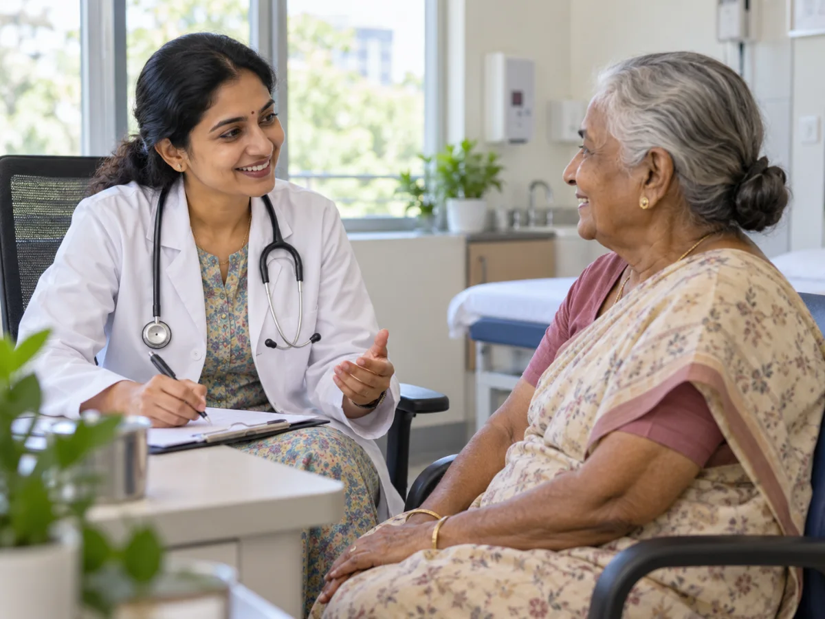 Doctor with a patient in a bright, modern clinic, representing Medical Web Development in Hyderabad